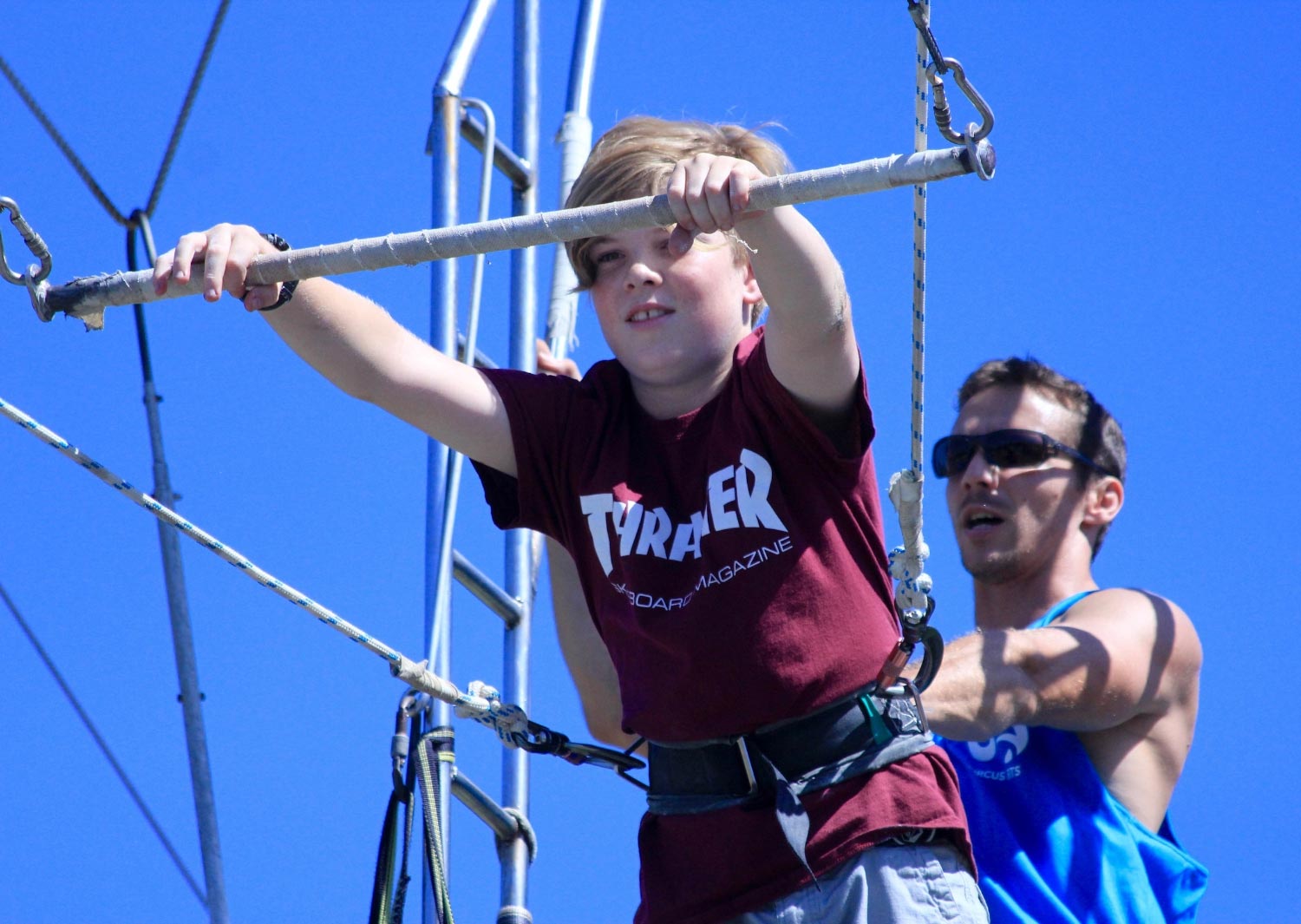 Child on the flying trapeze at Circus Arts Sydney